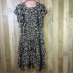Who What Wear Small Layered Ruffled Black Dress with White Floral Print …
